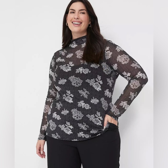 Lane Bryant Fitted Sheer Mock-Neck Mesh Floral Top Size 18/20 - Picture 6 of 11